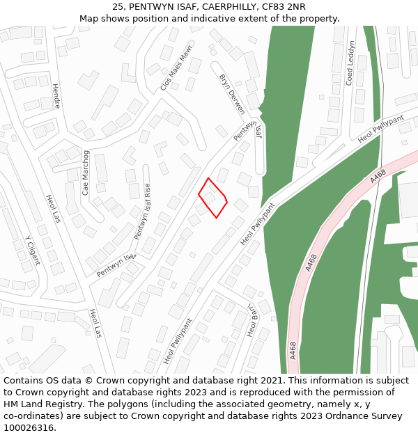 25, PENTWYN ISAF, CAERPHILLY, CF83 2NR: Location map and indicative extent of plot