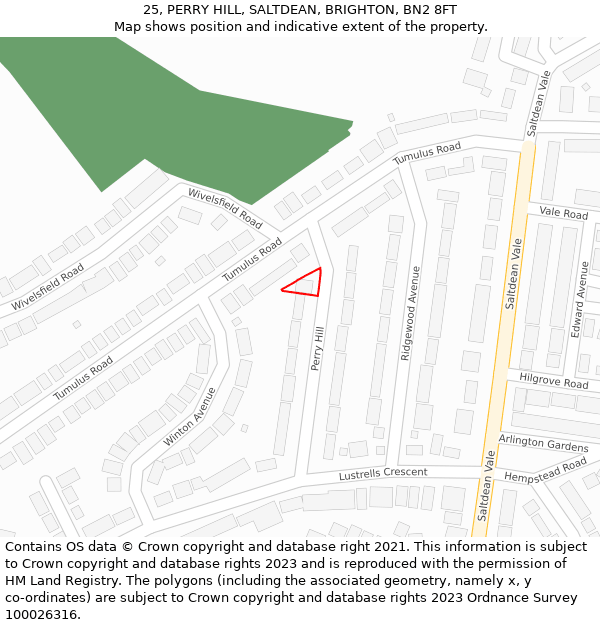 25, PERRY HILL, SALTDEAN, BRIGHTON, BN2 8FT: Location map and indicative extent of plot