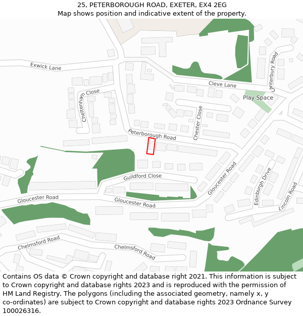 25, PETERBOROUGH ROAD, EXETER, EX4 2EG: Location map and indicative extent of plot