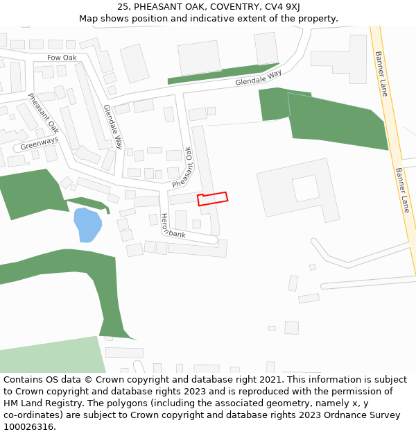 25, PHEASANT OAK, COVENTRY, CV4 9XJ: Location map and indicative extent of plot