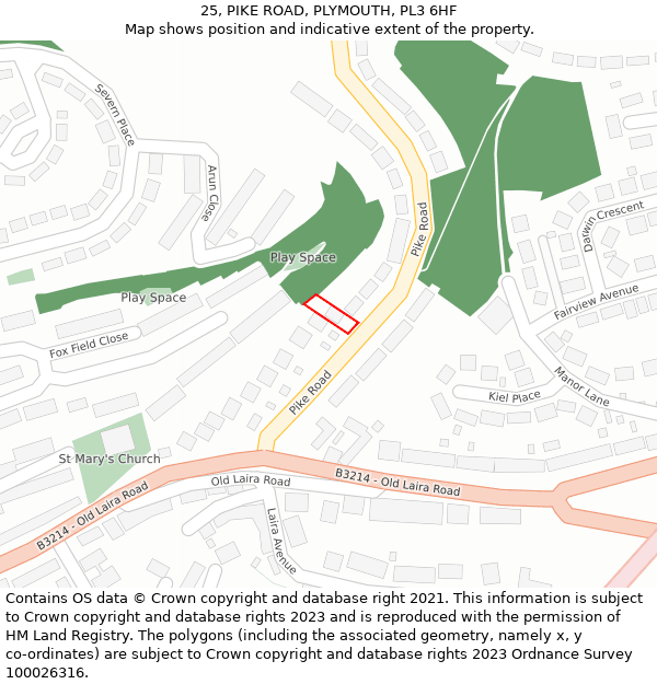 25, PIKE ROAD, PLYMOUTH, PL3 6HF: Location map and indicative extent of plot