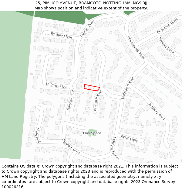 25, PIMLICO AVENUE, BRAMCOTE, NOTTINGHAM, NG9 3JJ: Location map and indicative extent of plot