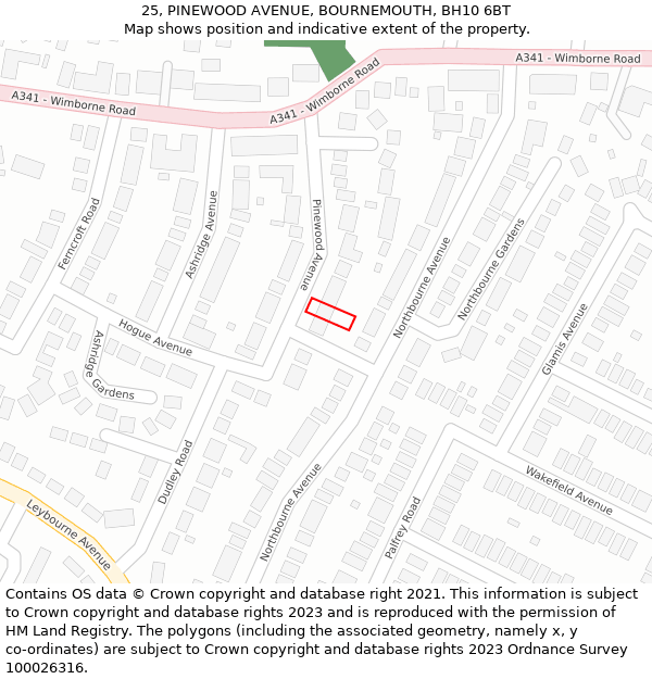 25, PINEWOOD AVENUE, BOURNEMOUTH, BH10 6BT: Location map and indicative extent of plot