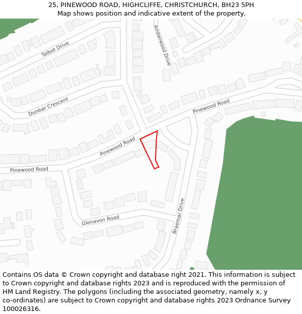 25, PINEWOOD ROAD, HIGHCLIFFE, CHRISTCHURCH, BH23 5PH: Location map and indicative extent of plot