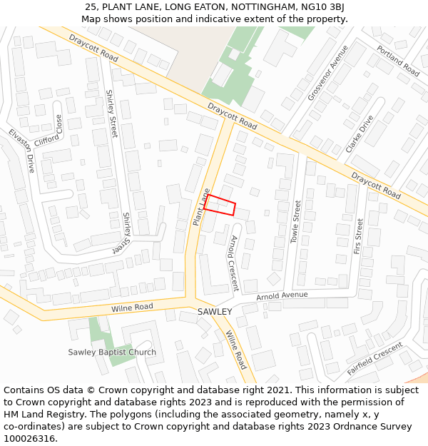 25, PLANT LANE, LONG EATON, NOTTINGHAM, NG10 3BJ: Location map and indicative extent of plot