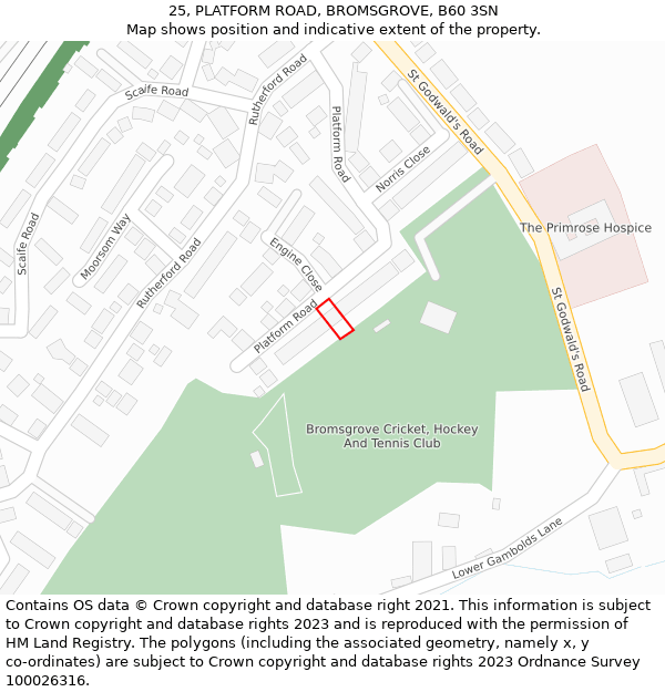 25, PLATFORM ROAD, BROMSGROVE, B60 3SN: Location map and indicative extent of plot