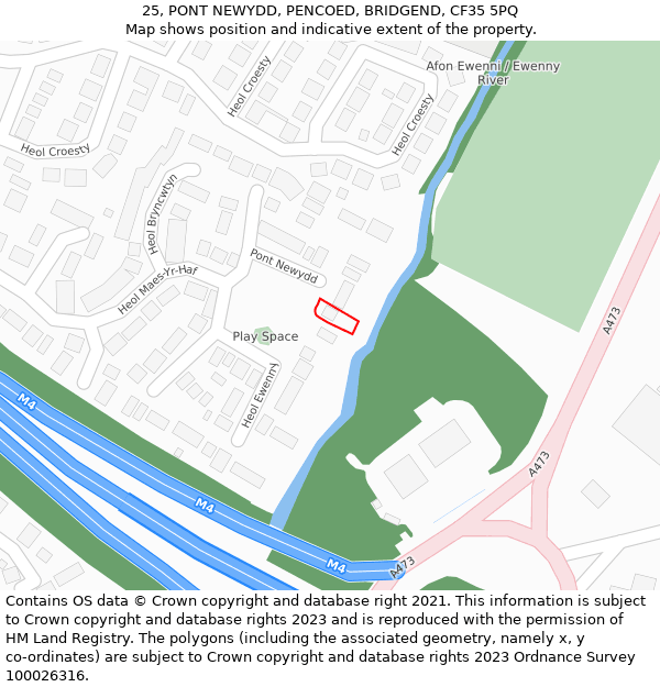 25, PONT NEWYDD, PENCOED, BRIDGEND, CF35 5PQ: Location map and indicative extent of plot