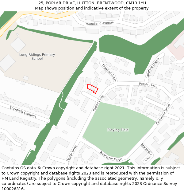 25, POPLAR DRIVE, HUTTON, BRENTWOOD, CM13 1YU: Location map and indicative extent of plot