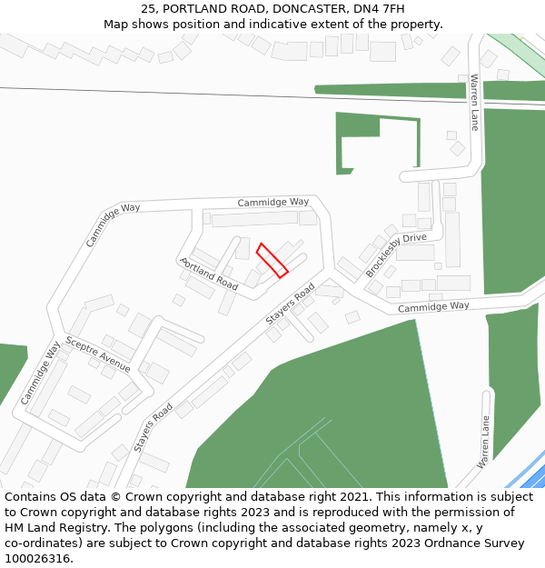 25, PORTLAND ROAD, DONCASTER, DN4 7FH: Location map and indicative extent of plot