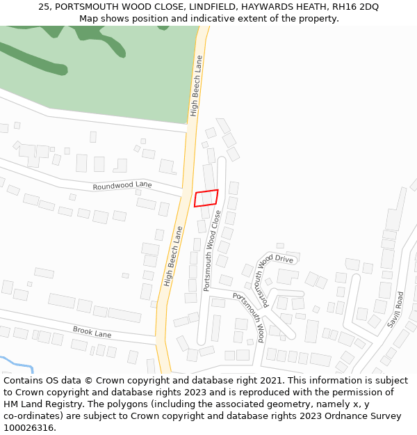 25, PORTSMOUTH WOOD CLOSE, LINDFIELD, HAYWARDS HEATH, RH16 2DQ: Location map and indicative extent of plot