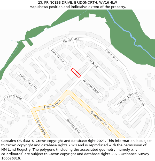 25, PRINCESS DRIVE, BRIDGNORTH, WV16 4LW: Location map and indicative extent of plot