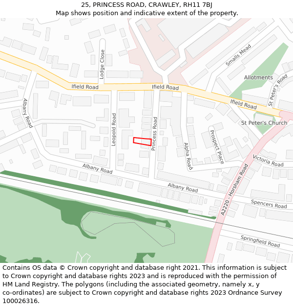 25, PRINCESS ROAD, CRAWLEY, RH11 7BJ: Location map and indicative extent of plot