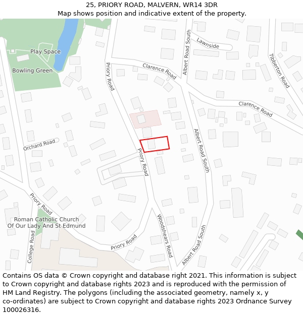 25, PRIORY ROAD, MALVERN, WR14 3DR: Location map and indicative extent of plot
