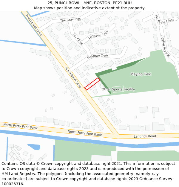 25, PUNCHBOWL LANE, BOSTON, PE21 8HU: Location map and indicative extent of plot