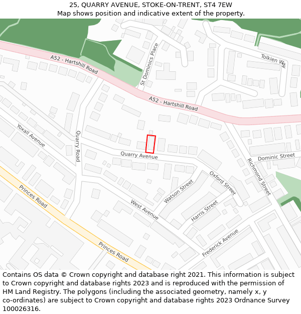 25, QUARRY AVENUE, STOKE-ON-TRENT, ST4 7EW: Location map and indicative extent of plot