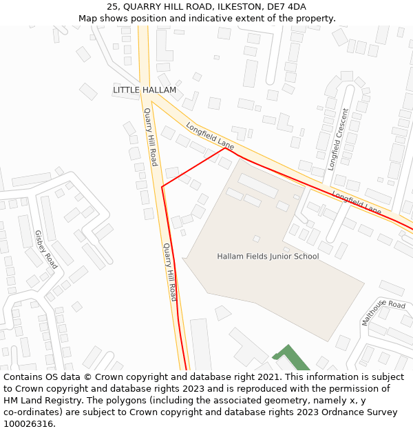 25, QUARRY HILL ROAD, ILKESTON, DE7 4DA: Location map and indicative extent of plot