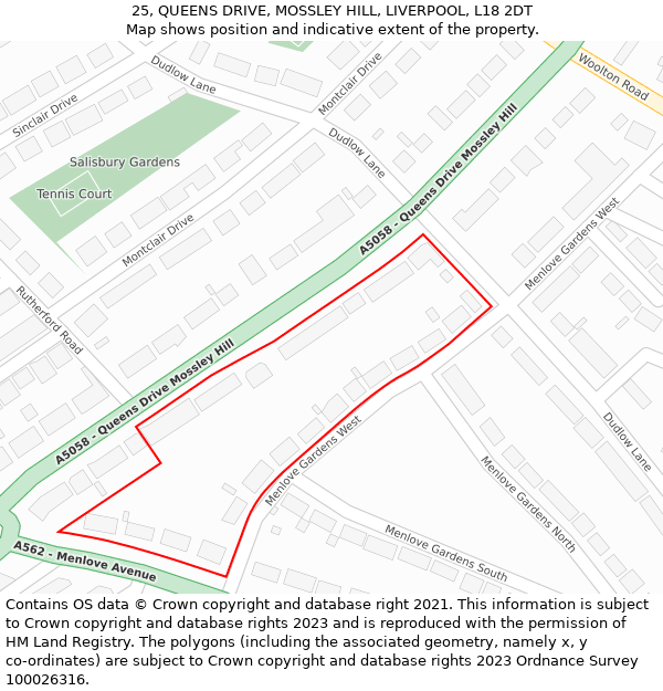 25, QUEENS DRIVE, MOSSLEY HILL, LIVERPOOL, L18 2DT: Location map and indicative extent of plot