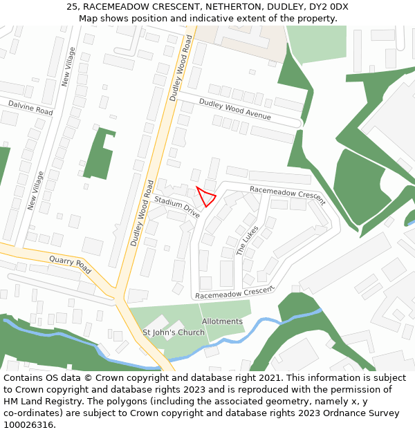 25, RACEMEADOW CRESCENT, NETHERTON, DUDLEY, DY2 0DX: Location map and indicative extent of plot
