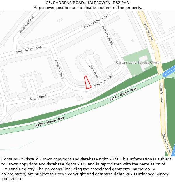 25, RADDENS ROAD, HALESOWEN, B62 0AR: Location map and indicative extent of plot