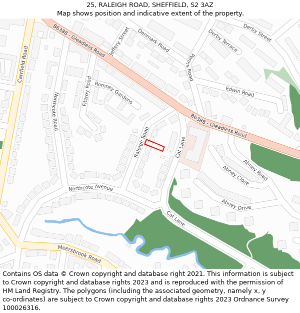 25, RALEIGH ROAD, SHEFFIELD, S2 3AZ: Location map and indicative extent of plot