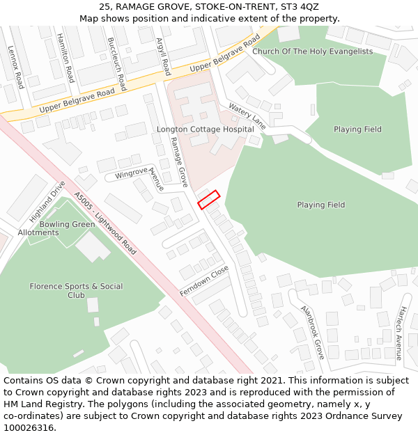 25, RAMAGE GROVE, STOKE-ON-TRENT, ST3 4QZ: Location map and indicative extent of plot