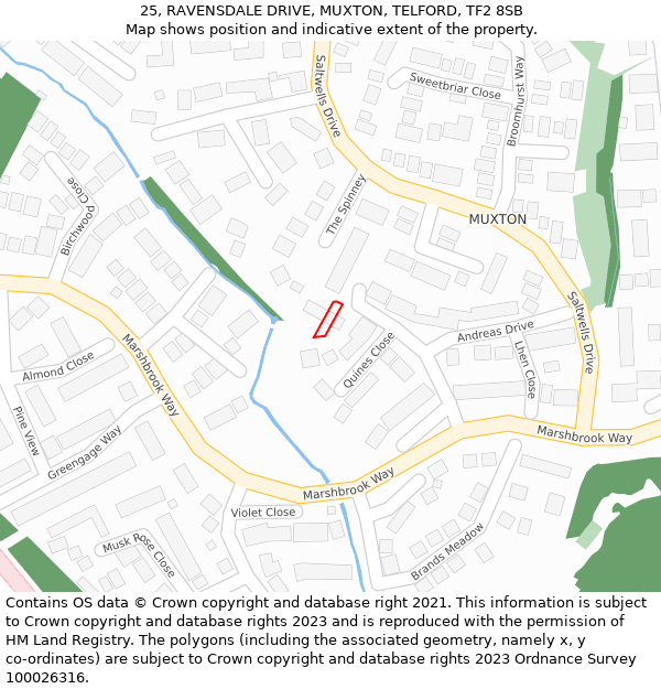 25, RAVENSDALE DRIVE, MUXTON, TELFORD, TF2 8SB: Location map and indicative extent of plot