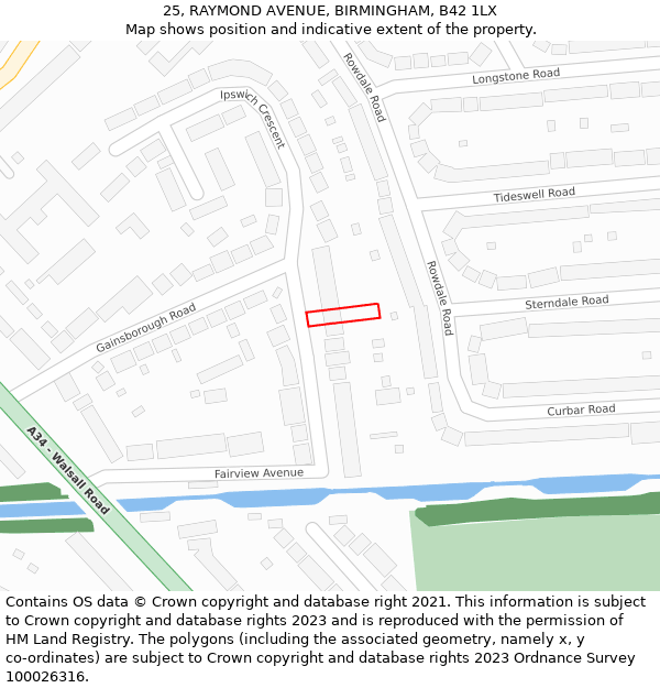 25, RAYMOND AVENUE, BIRMINGHAM, B42 1LX: Location map and indicative extent of plot