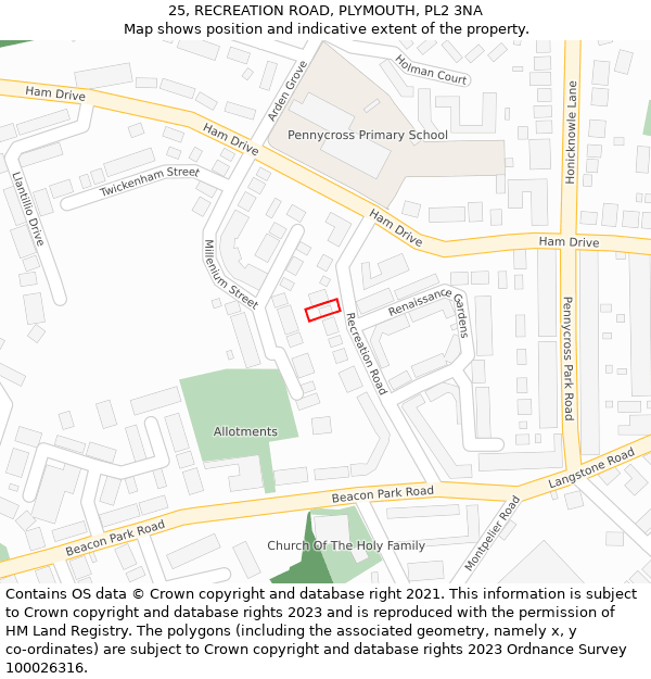 25, RECREATION ROAD, PLYMOUTH, PL2 3NA: Location map and indicative extent of plot