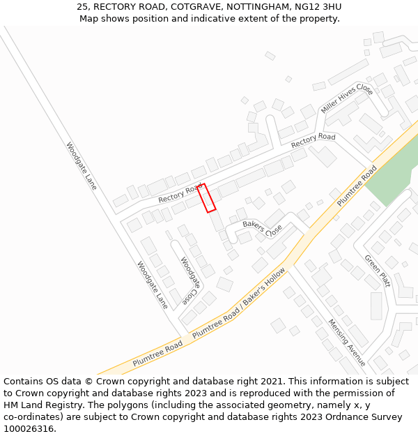 25, RECTORY ROAD, COTGRAVE, NOTTINGHAM, NG12 3HU: Location map and indicative extent of plot