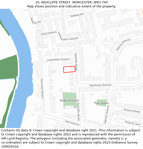 25, REDCLIFFE STREET, WORCESTER, WR3 7AP: Location map and indicative extent of plot