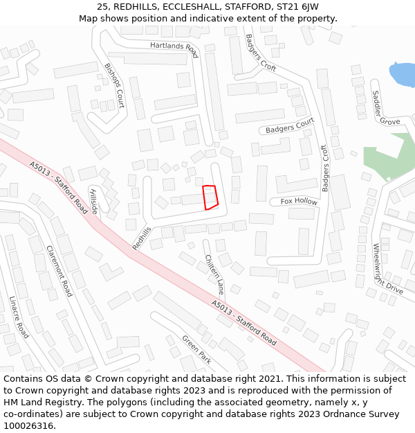 25, REDHILLS, ECCLESHALL, STAFFORD, ST21 6JW: Location map and indicative extent of plot