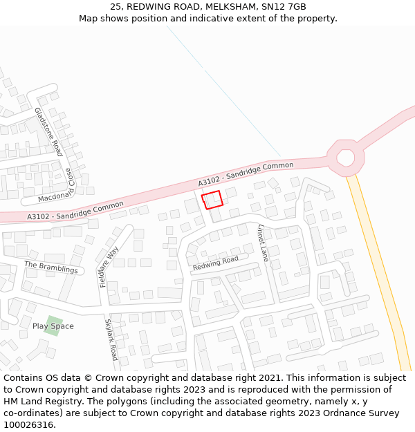 25, REDWING ROAD, MELKSHAM, SN12 7GB: Location map and indicative extent of plot