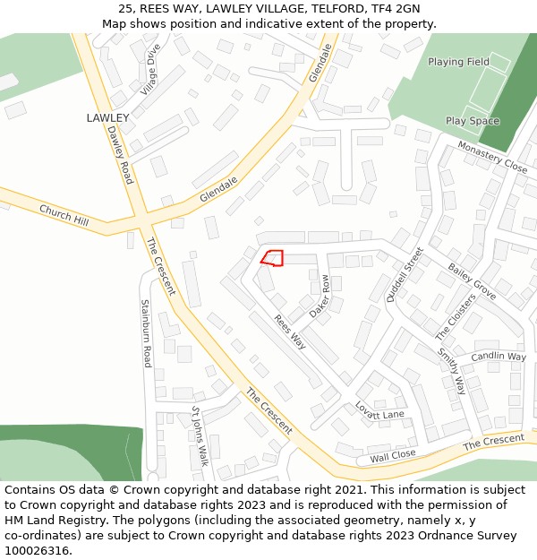 25, REES WAY, LAWLEY VILLAGE, TELFORD, TF4 2GN: Location map and indicative extent of plot