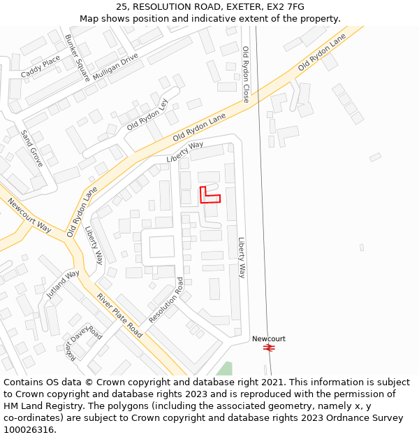 25, RESOLUTION ROAD, EXETER, EX2 7FG: Location map and indicative extent of plot