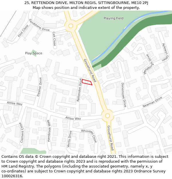 25, RETTENDON DRIVE, MILTON REGIS, SITTINGBOURNE, ME10 2PJ: Location map and indicative extent of plot