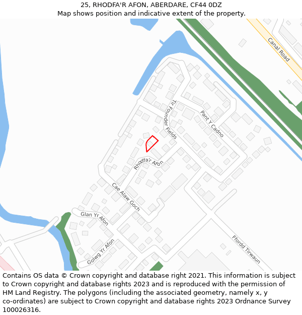 25, RHODFA'R AFON, ABERDARE, CF44 0DZ: Location map and indicative extent of plot