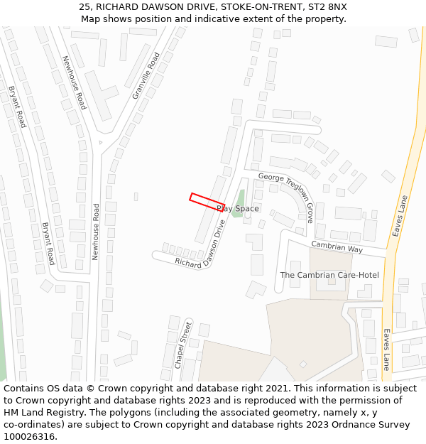 25, RICHARD DAWSON DRIVE, STOKE-ON-TRENT, ST2 8NX: Location map and indicative extent of plot