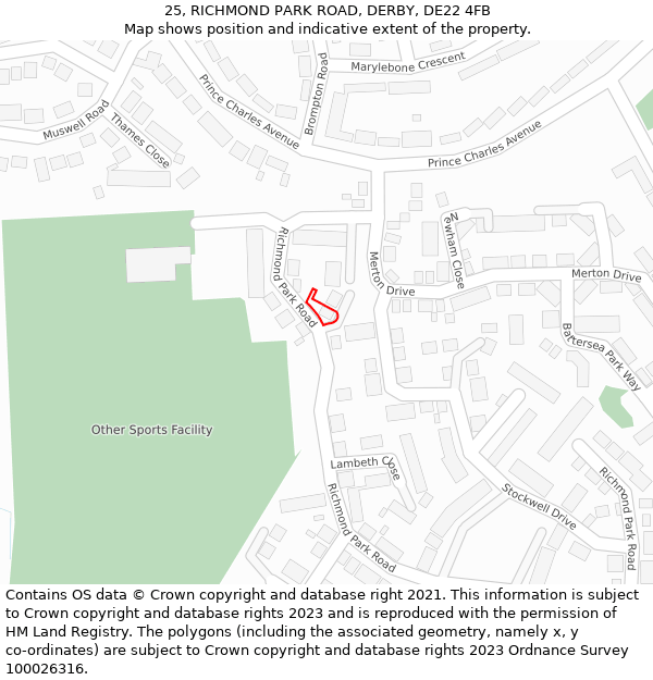 25, RICHMOND PARK ROAD, DERBY, DE22 4FB: Location map and indicative extent of plot