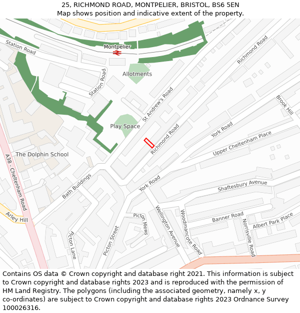 25, RICHMOND ROAD, MONTPELIER, BRISTOL, BS6 5EN: Location map and indicative extent of plot