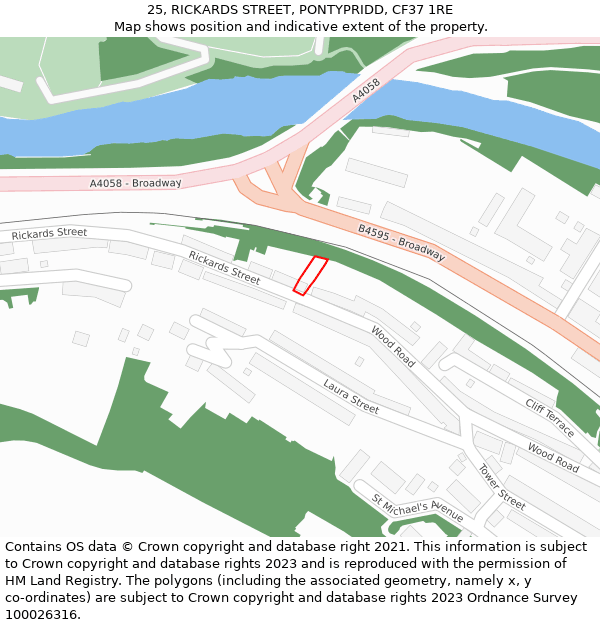 25, RICKARDS STREET, PONTYPRIDD, CF37 1RE: Location map and indicative extent of plot