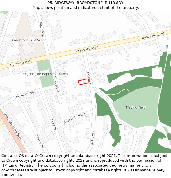 25, RIDGEWAY, BROADSTONE, BH18 8DY: Location map and indicative extent of plot