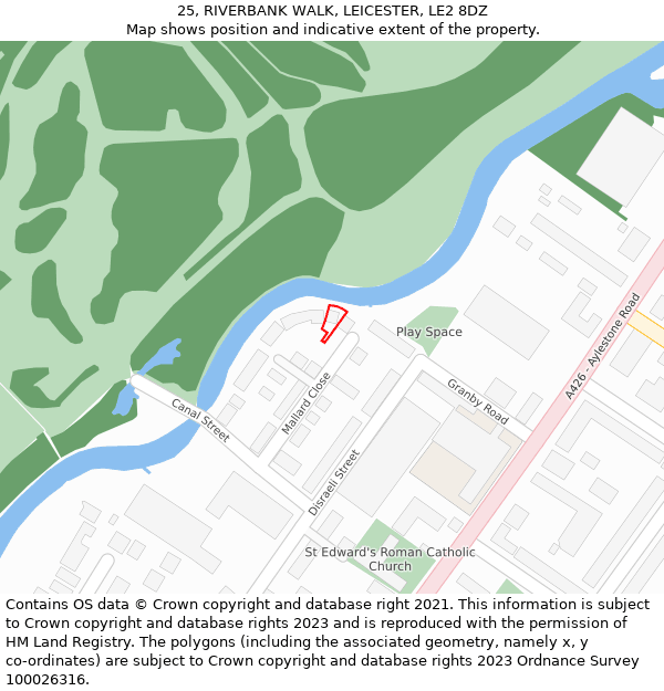 25, RIVERBANK WALK, LEICESTER, LE2 8DZ: Location map and indicative extent of plot