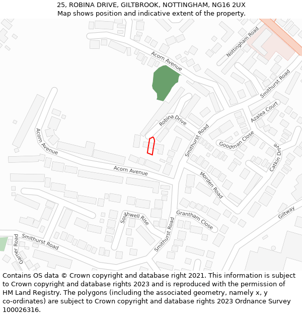 25, ROBINA DRIVE, GILTBROOK, NOTTINGHAM, NG16 2UX: Location map and indicative extent of plot
