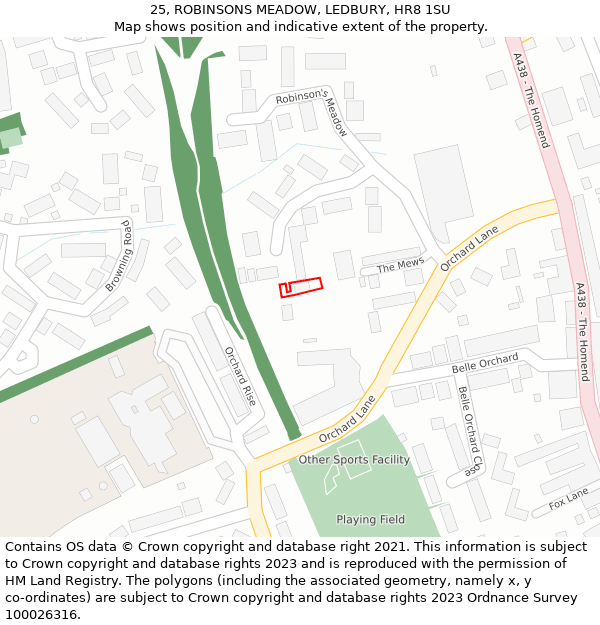 25, ROBINSONS MEADOW, LEDBURY, HR8 1SU: Location map and indicative extent of plot