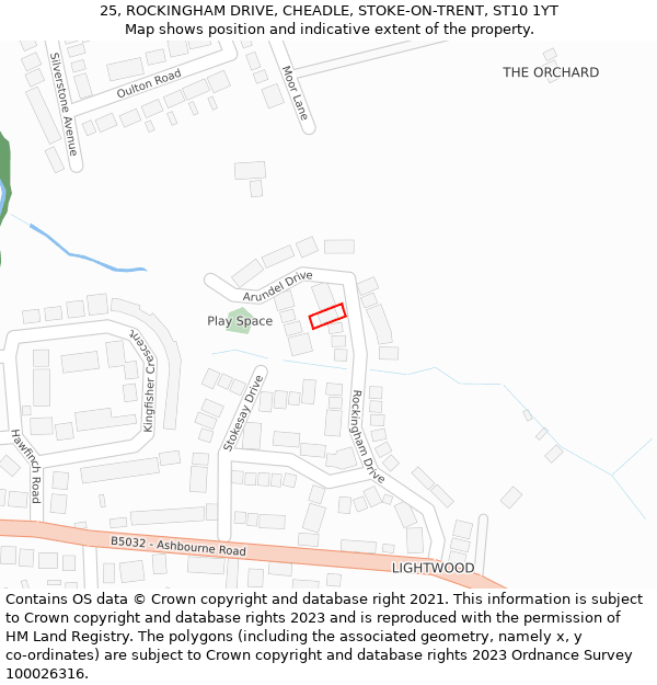 25, ROCKINGHAM DRIVE, CHEADLE, STOKE-ON-TRENT, ST10 1YT: Location map and indicative extent of plot