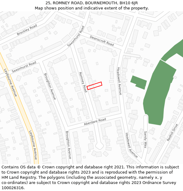 25, ROMNEY ROAD, BOURNEMOUTH, BH10 6JR: Location map and indicative extent of plot