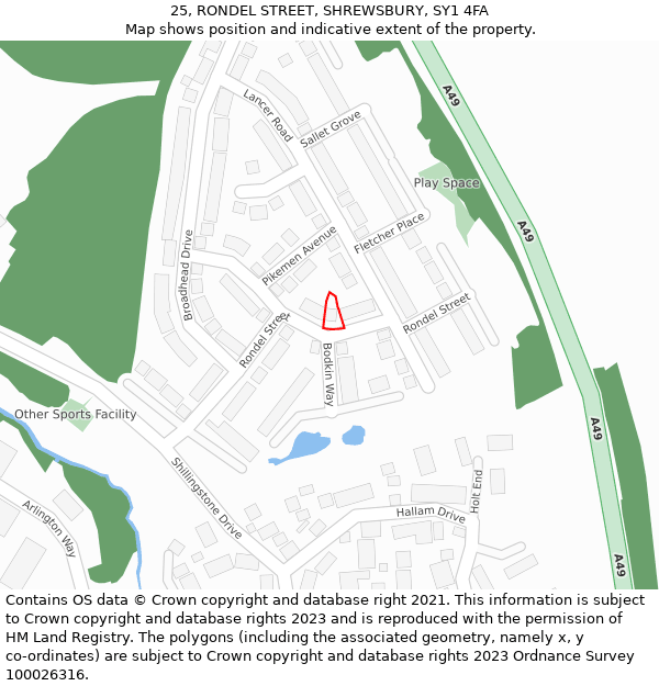 25, RONDEL STREET, SHREWSBURY, SY1 4FA: Location map and indicative extent of plot