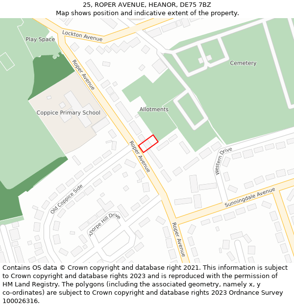 25, ROPER AVENUE, HEANOR, DE75 7BZ: Location map and indicative extent of plot