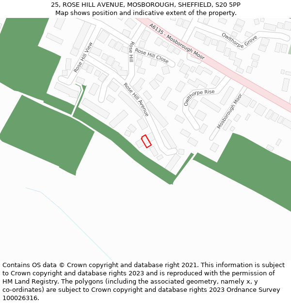 25, ROSE HILL AVENUE, MOSBOROUGH, SHEFFIELD, S20 5PP: Location map and indicative extent of plot
