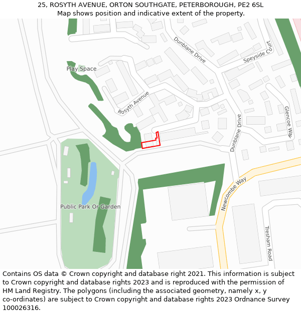 25, ROSYTH AVENUE, ORTON SOUTHGATE, PETERBOROUGH, PE2 6SL: Location map and indicative extent of plot